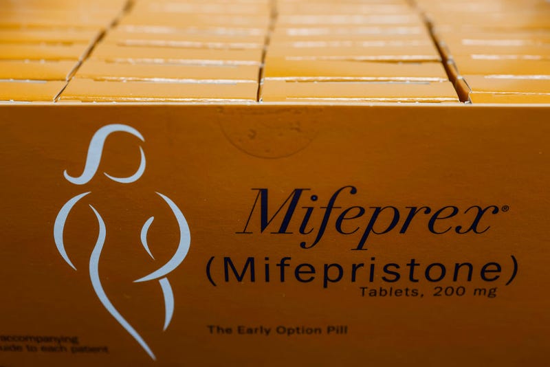 In this photo illustration, packages of Mifepristone tablets are displayed at a family planning clinic on April 13, 2023 in Rockville, Maryland. 