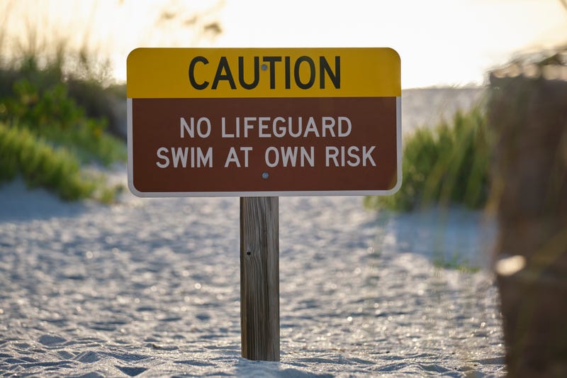 Stock photo of "no lifeguard" sign