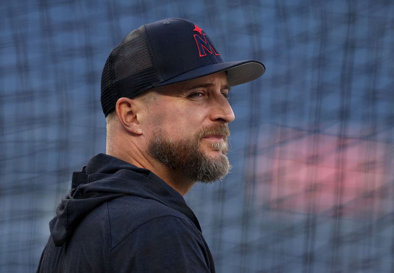 Manager Rocco Baldelli #5 of the Minnesota Twins looks on during batting practice before the game against the New York Yankees at Yankee Stadium on April 14, 2023 in the Bronx borough of New York City.