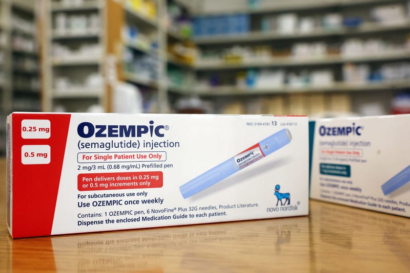 In this photo illustration, boxes of the diabetes drug Ozempic rest on a pharmacy counter on April 17, 2023 in Los Angeles, California. Ozempic was originally approved by the FDA to treat people with Type 2 diabetes- who risk serious health consequences without medication. In recent months, there has been a spike in demand for Ozempic, or semaglutide, due to its weight loss benefits, which has led to shortages. Some doctors prescribe Ozempic off-label to treat obesity. (Photo illustration by Mario Tama/Getty Images)