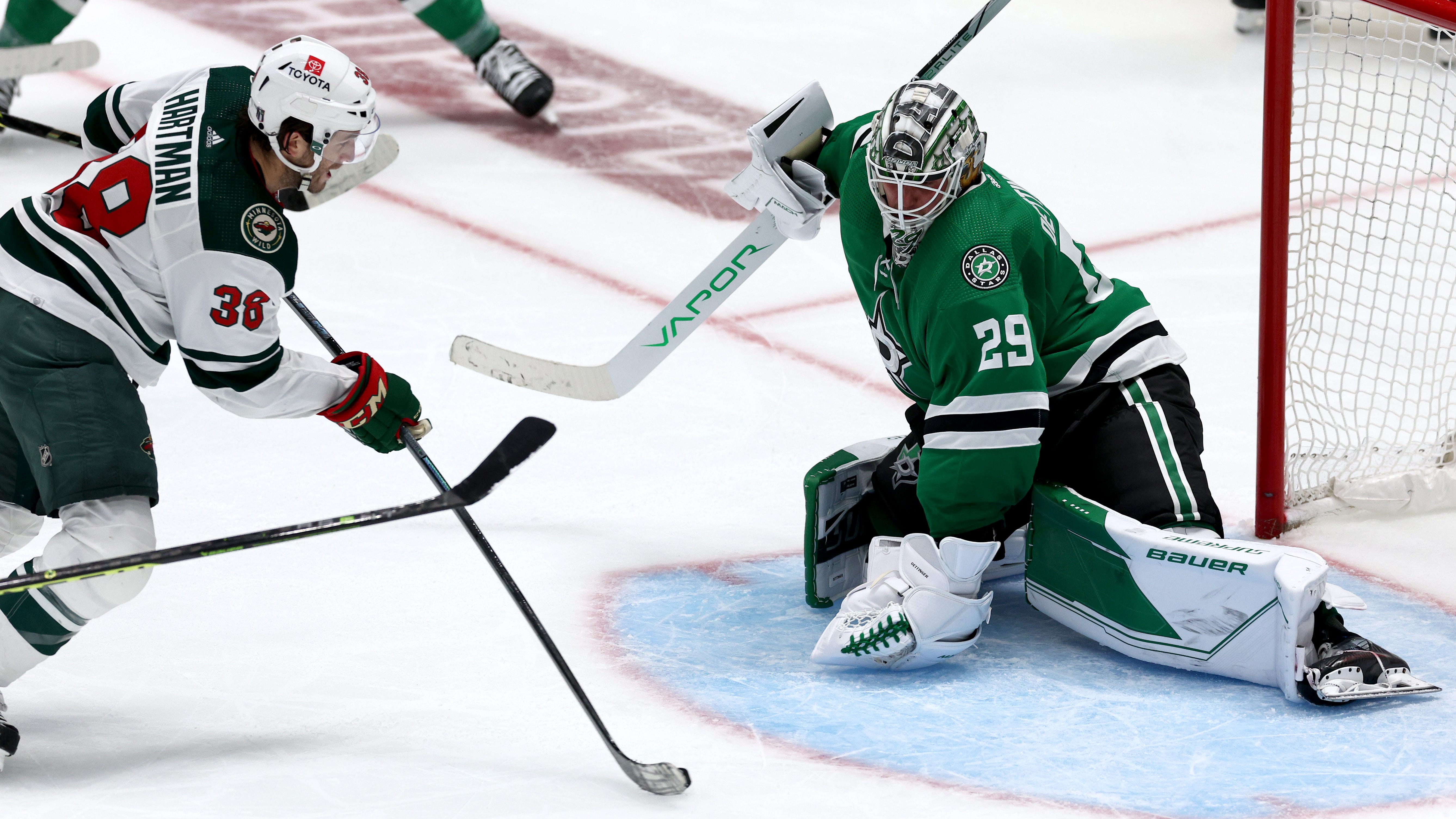 A Wild Stanley Cup opener in Dallas; Minnesota edges Stars on Hartman goal in second OT