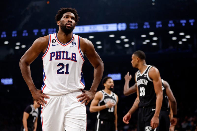 Philadelphia 76ers center Joel Embiid on the court during the first round of NBA playoffs against the Brooklyn Nets.