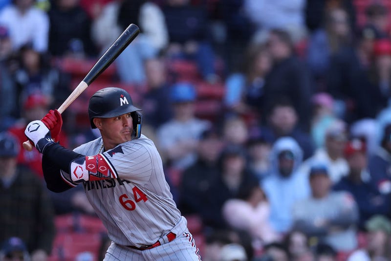 Jose Miranda #64 of the Minnesota Twins at bat against the Boston Red Sox during the ninth inning at Fenway Park on April 20, 2023 in Boston, Massachusetts.