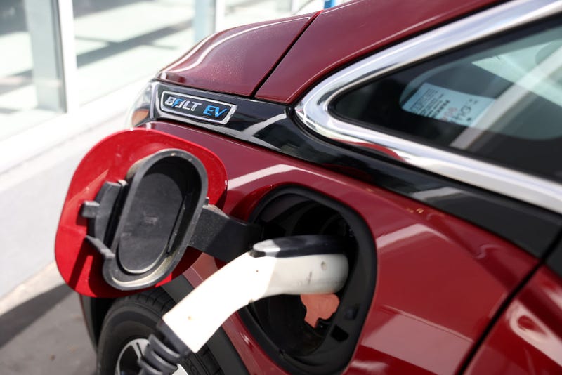 A Chevrolet Bolt EV sits parked at a charging station at Stewart Chevrolet on April 25, 2023 in Colma, California. Chevrolet announced plans to phase out production of its Chevrolet Bolt electric vehicles as the company paves the way for a new generation of electric vehicles. (Photo by Justin Sullivan/Getty Images)