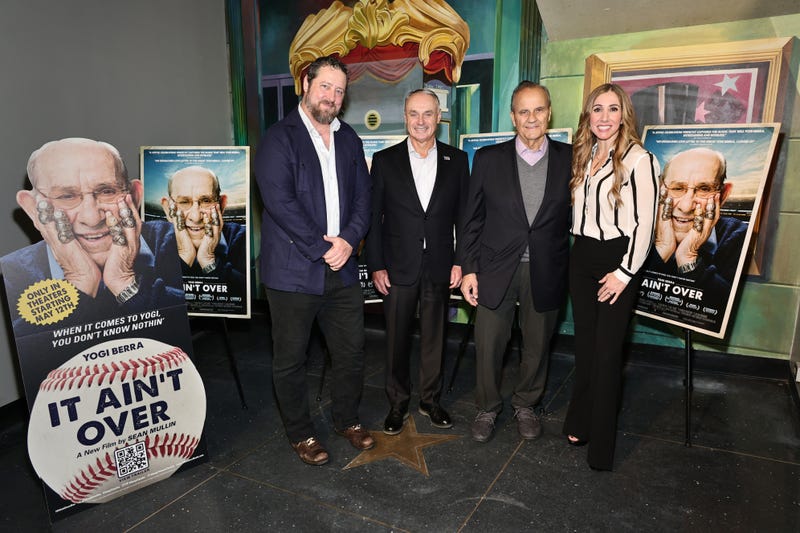 (L-R) Sean Mullin, Commissioner of the MLB Rob Manfred, Joe Torre, and Yogi Berra's granddaughter Lindsay Berra attend IT AIN'T OVER New York Special Screening at AMC Lincoln Square Theater on April 25, 2023 in New York City. 