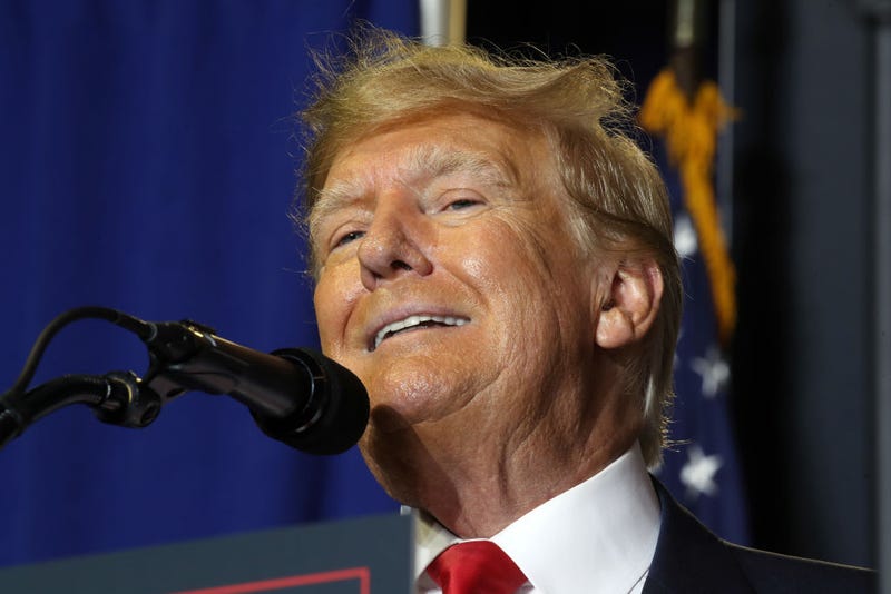  Former President Donald Trump speaks at a campaign rally on April 27, 2023 in Manchester, New Hampshire. Trump, who is currently dealing with a growing number of legal cases against him, is the Republican frontrunner for the Republican presidential ticket. (Photo by Spencer Platt/Getty Images)