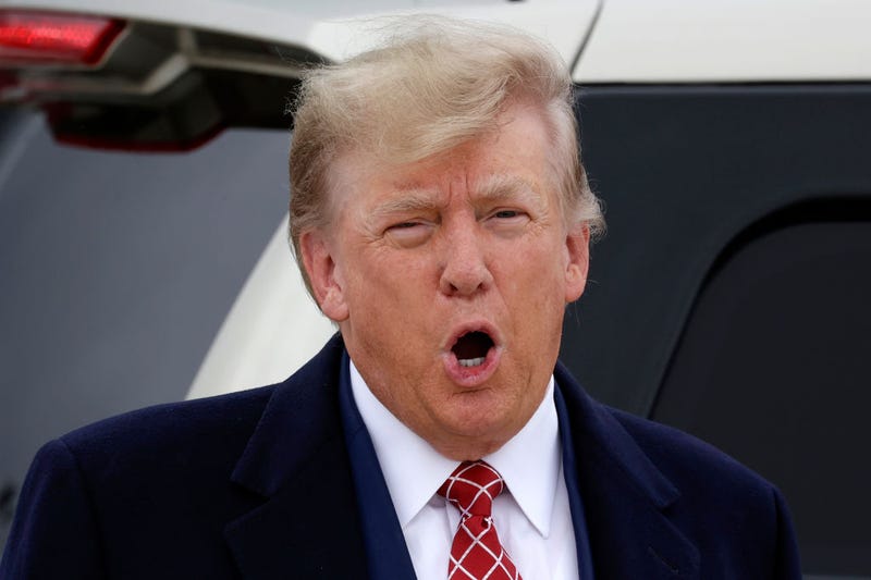 Former U.S. President Donald Trump disembarks his plane "Trump Force One" at Aberdeen Airport on May 1, 2023 in Aberdeen, Scotland. Former U.S. President Donald Trump is visiting Scotland as he faces legal actions in the United States. Early April, Trump had pled not guilty to 34 counts of falsifying business records. (Photo by Jeff J Mitchell/Getty Images)