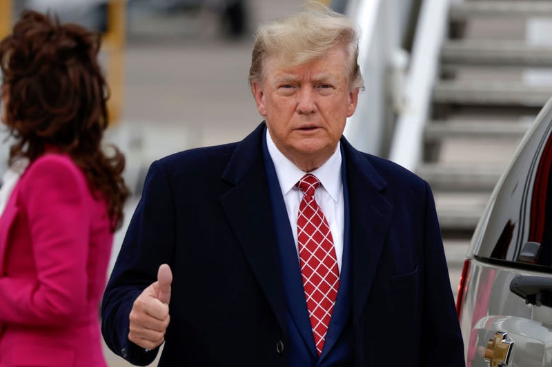 Former U.S. President Donald Trump disembarks his plane "Trump Force One" at Aberdeen Airport on May 1, 2023 in Aberdeen, Scotland.