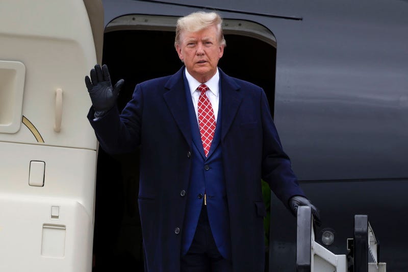 Former U.S. President Donald Trump disembarks his plane "Trump Force One" at Aberdeen Airport on May 1, 2023 in Aberdeen, Scotland. Former U.S. President Donald Trump is visiting Scotland as he faces legal actions in the United States. Early April, Trump had pled not guilty to 34 counts of falsifying business records. (Photo by Jeff J Mitchell/Getty Images)