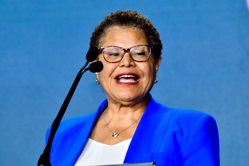 karen bass speaks at mic