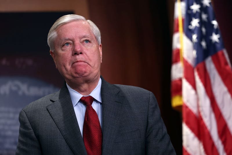 U.S. Sen. Lindsey Graham (R-SC) speaks on Title 42 immigration policy on May 03, 2023 in Washington, DC. The group of Republican Senators spoke out against the expiration of Title 42 saying it would be detrimental for southern states along the U.S.-Mexico border. (Photo by Kevin Dietsch/Getty Images)