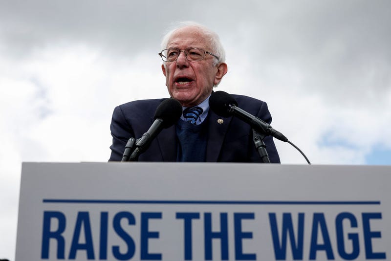 Sen. Bernie Sanders (I-VT) speaks at a press conference on raising the federal minimum wage outside the U.S. Capitol Building May 04, 2023 in Washington, DC.