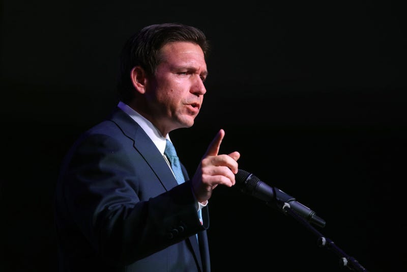 Florida Governor Ron DeSantis speaks to guests at the Republican Party of Marathon County Lincoln Day Dinner annual fundraiser on May 06, 2023 in Rothschild, Wisconsin. 