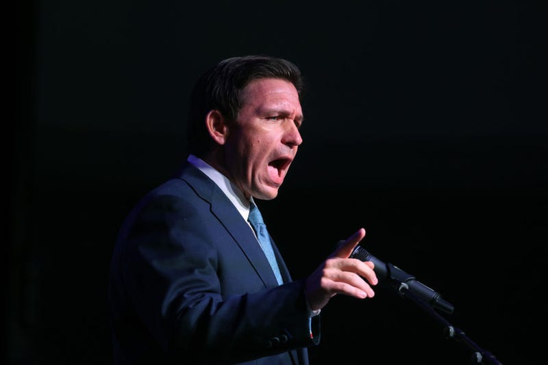  Florida Governor Ron DeSantis speaks to guests at the Republican Party of Marathon County Lincoln Day Dinner annual fundraiser on May 06, 2023 in Rothschild, Wisconsin. Although he has not yet announced his candidacy, DeSantis is expected to be among the top contenders vying for the Republican presidential nomination next year. (Photo by Scott Olson/Getty Images)
