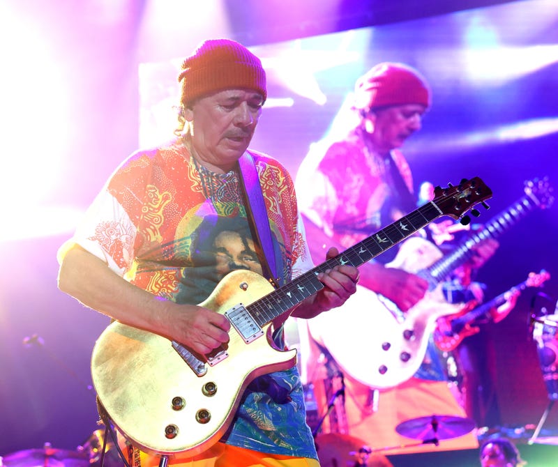 THE WOODLANDS, TEXAS - MAY 07: Carlos Santana performs in concert at The Cynthia Woods Mitchell Pavilion on May 07, 2023 in The Woodlands, Texas.