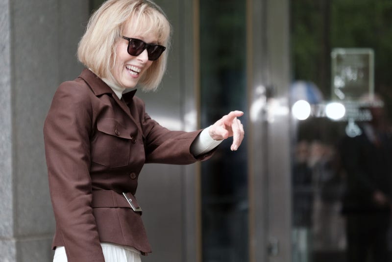  Magazine Columnist E. Jean Carroll arrives for her civil trial against former President Donald Trump at Manhattan Federal Court on May 09, 2023 in New York City. Carroll has testified that she was raped by former President Trump, giving details about the alleged attack in the mid-1990s. Trump has stated that the attack never happened and has denied meeting her. He has not taken the stand during the trial which will now go to the jury for deliberations. (Photo by Spencer Platt/Getty Images)