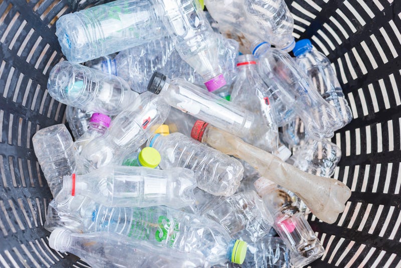 Plastic bottles in recycle trash station.