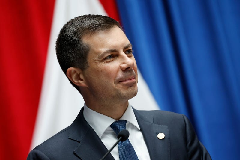 U.S. Transportation Secretary Pete Buttigieg delivers remarks at the naming ceremony for the Transportation Department building on May 09, 2023 in Washington, DC. 
