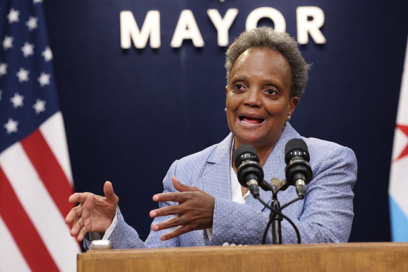 Then-Chicago Mayor Lori Lightfoot speaks to the press in May 2023.
