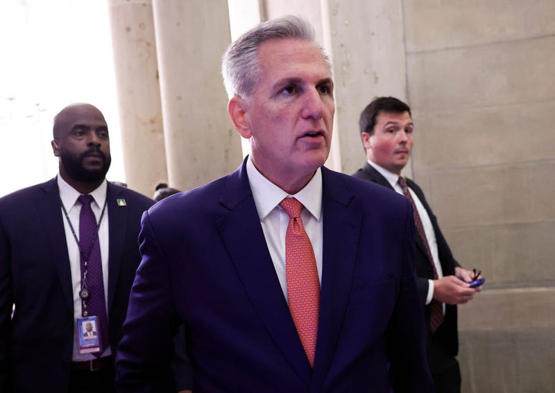 U.S. Speaker of the House Kevin McCarthy (R-CA) returns to his office following a meeting with fellow House Republicans at the U.S. Capitol on May 10, 2023 in Washington, DC. 
