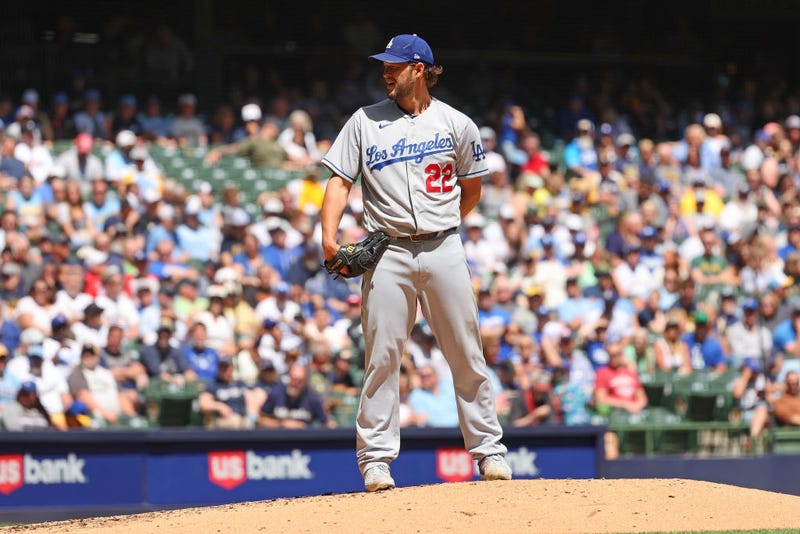 Clayton Kershaw #22 of the Los Angeles Dodgers throws a pitch during a game against the Milwaukee Brewers at American Family Field on May 10, 2023 in Milwaukee, Wisconsin.