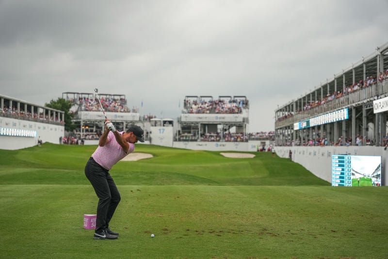  Jason Day of Australia watches his tee shot on hole #17 during the Final Round of the AT&T Byron Nelson at TPC Craig Ranch on May 14, 2023