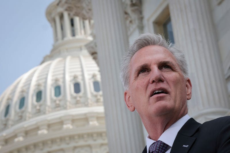 U.S. Speaker of the House Kevin McCarthy (R-CA) speaks during a press conference outside the U.S. Capitol on May 17, 2023 in Washington, DC. McCarthy and a bicameral group of Republican members of Congress held the press conference to address the current impasse over raising the nation's debt limit. (Photo by Win McNamee/Getty Images)