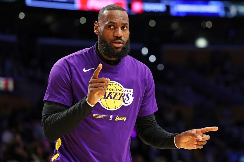 LeBron James #6 of the Los Angeles Lakers warms up before playing against the Denver Nuggets in game three of the Western Conference Finals at Crypto.com Arena on May 20, 2023 in Los Angeles, California.