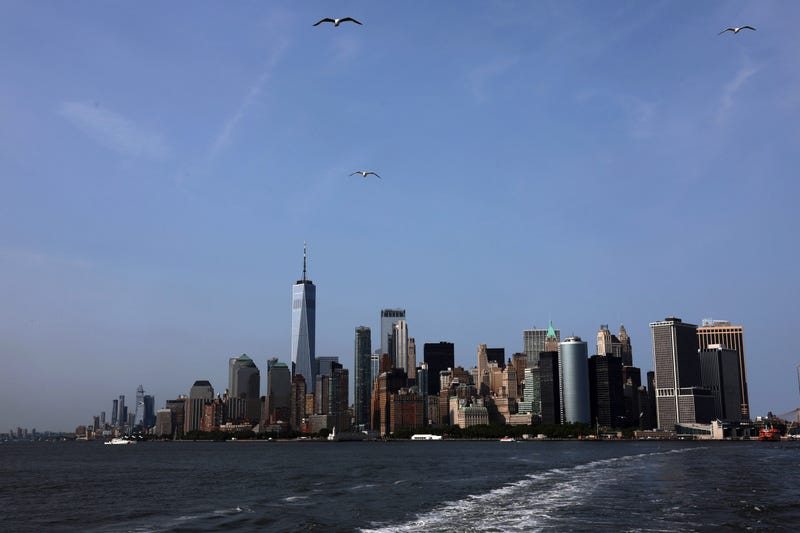 The Manhattan skyline is seen from the Staten Island Ferry