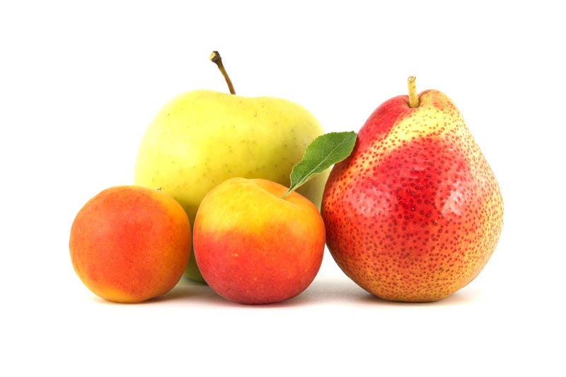 Apricots, apple and pear. 