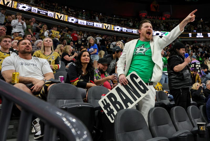 LAS VEGAS, NEVADA - MAY 27: Dallas Stars fan Nick Moroch of Texas cheers late in the third period of Game Five of the Western Conference Final of the 2023 Stanley Cup Playoffs between the Stars and the Vegas Golden Knights at T-Mobile Arena on May 27, 2023 in Las Vegas, Nevada. The Stars defeated the Golden Knights 4-2.