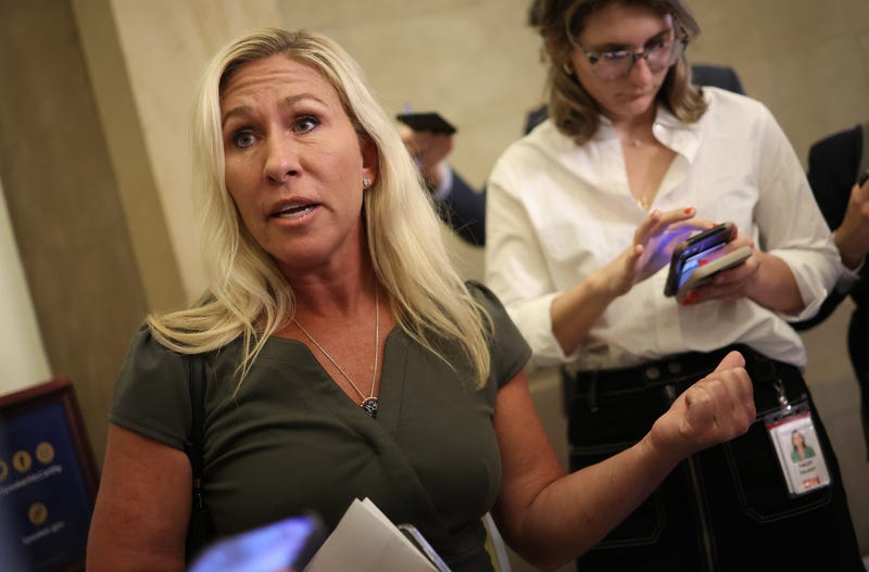 U.S. Rep. Marjorie Taylor Greene (R-GA) talks to reporters at the Capitol on May 30, 2023 in Washington, DC