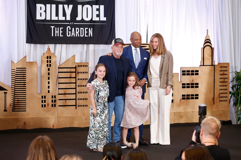 Billy Joel, Mayors Eric Adams, Alexis Roderick, (F) Della Rose Joel and Remy Anne Joel attend as MSG Entertainment and Billy Joel make a special franchise announcement at Chase Square at Madison Square Garden on June 1, 2023 in New York City