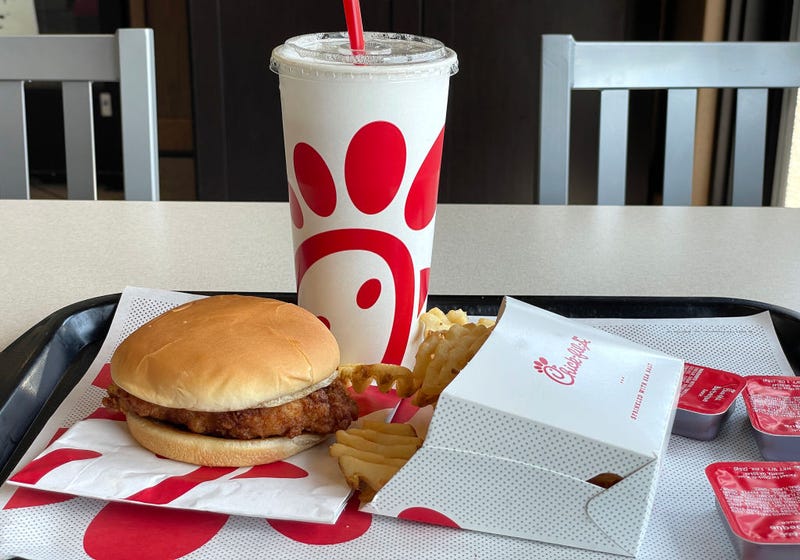 In this photo illustration, a Chick-fil-A meal is displayed at a Chick-fil-A restaurant on June 01, 2023 in Novato, California. The fast food chain is drawing criticism on social media for its diversity, equity, and inclusion (DEI) policy. 