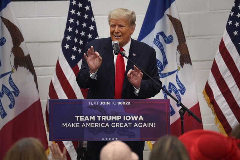 Former President Donald Trump greets supporters at a Team Trump volunteer leadership training event held at the Grimes Community Complex on June 01, 2023 in Grimes, Iowa. 