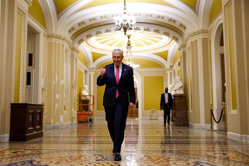 U.S. Senate Majority Leader Chuck Schumer (D-NY) gives a thumbs up as he walks to a press conference after final passage of the Fiscal Responsibility Act at the U.S. Capitol Building on June 01, 2023 in Washington, DC. The legislation passed in the Senate with a bipartisan vote of 63-36, raising the debt ceiling until 2025 and avoiding a federal default. (Photo by Anna Moneymaker/Getty Images)