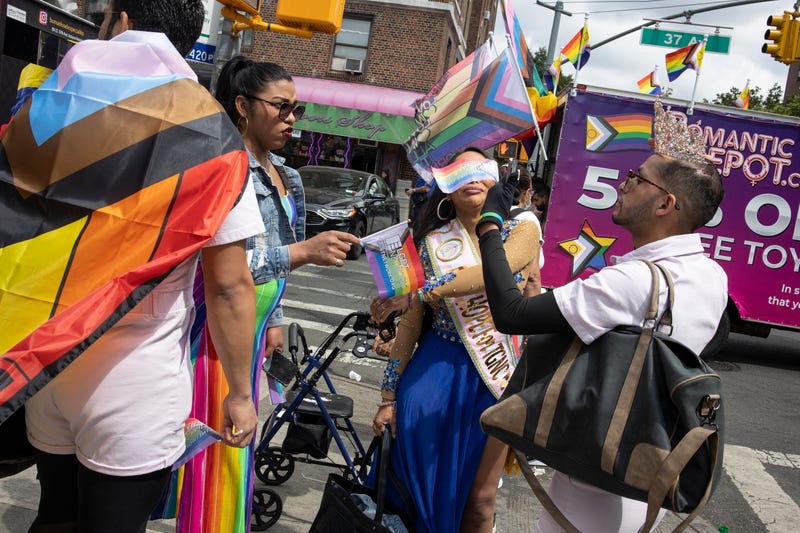 Participants in the annual Queens Gay Pride Parade prepare to march, June 4, 2023, in the Jackson Heights neighborhood of Queens, New York.
