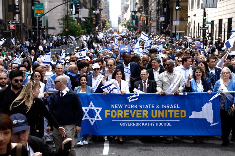 New York State Governor Kathy Hochul and Representative Jerrold Nadler (D-NY) march up 5th Avenue in Midtown during the Israel Parade on June 04, 2023 in New York City.