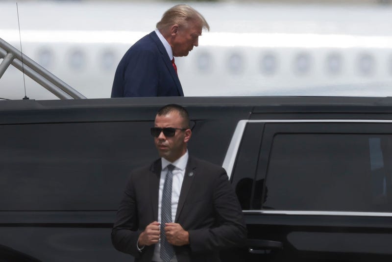 Republican presidential candidate former U.S. President Donald Trump arrives at the Miami International Airport June 12, 2023 in Miami, Florida.