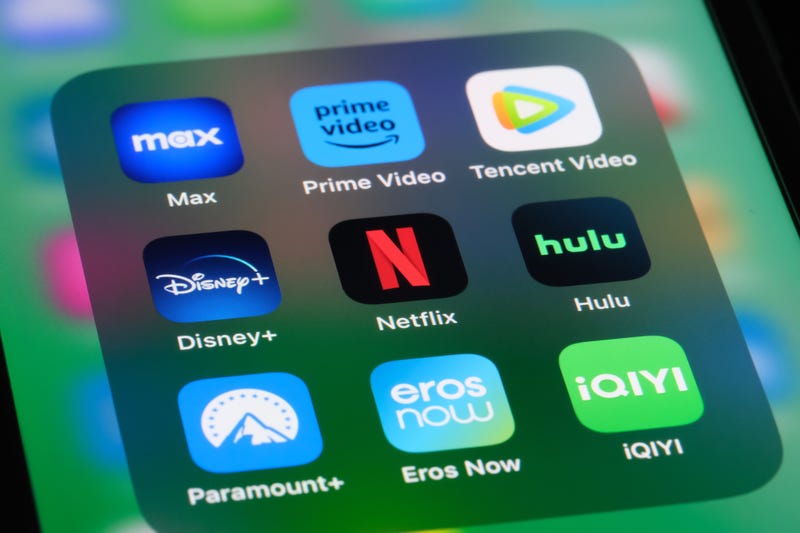 Netflix, Disney+, Max, Amazon Prime Video, Paramount+, Eros NOW, Hulu, iQIYI and Tencent Video app icon on screen