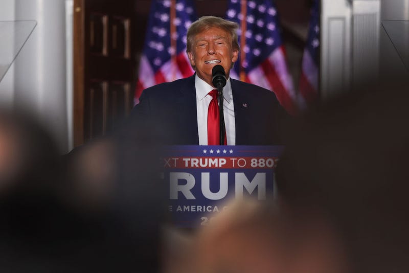 Former President Donald Trump speaks to supporters at Trump National Golf Club in Bedminster following his appearance in a Miami court on June 13, 2023 in Bedminster, New Jersey.