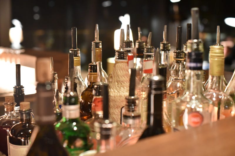 alcohol bottles at a bar