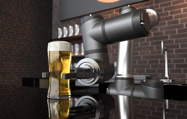Robotic arm serving a beer at a bar