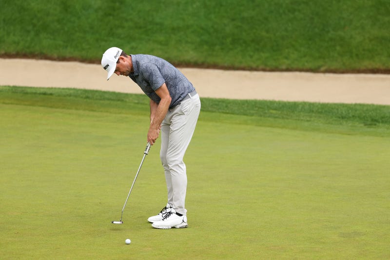 Keegan Bradley of the United States putts on the 18th green during the second round of the Travelers Championship at TPC River Highlands on June 23, 2023 in Cromwell.