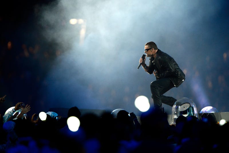 George Michael performs during the Closing Ceremony on Day 16 of the London 2012 Olympic Games at Olympic Stadium on August 12, 2012 in London, England.
