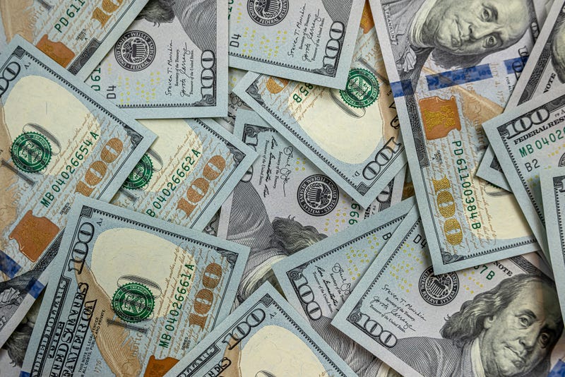 Stock photo of a pile of $100 bills 