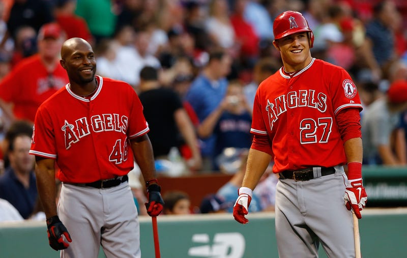 Former Angels teammates Torii Hunter and Mike Trout.