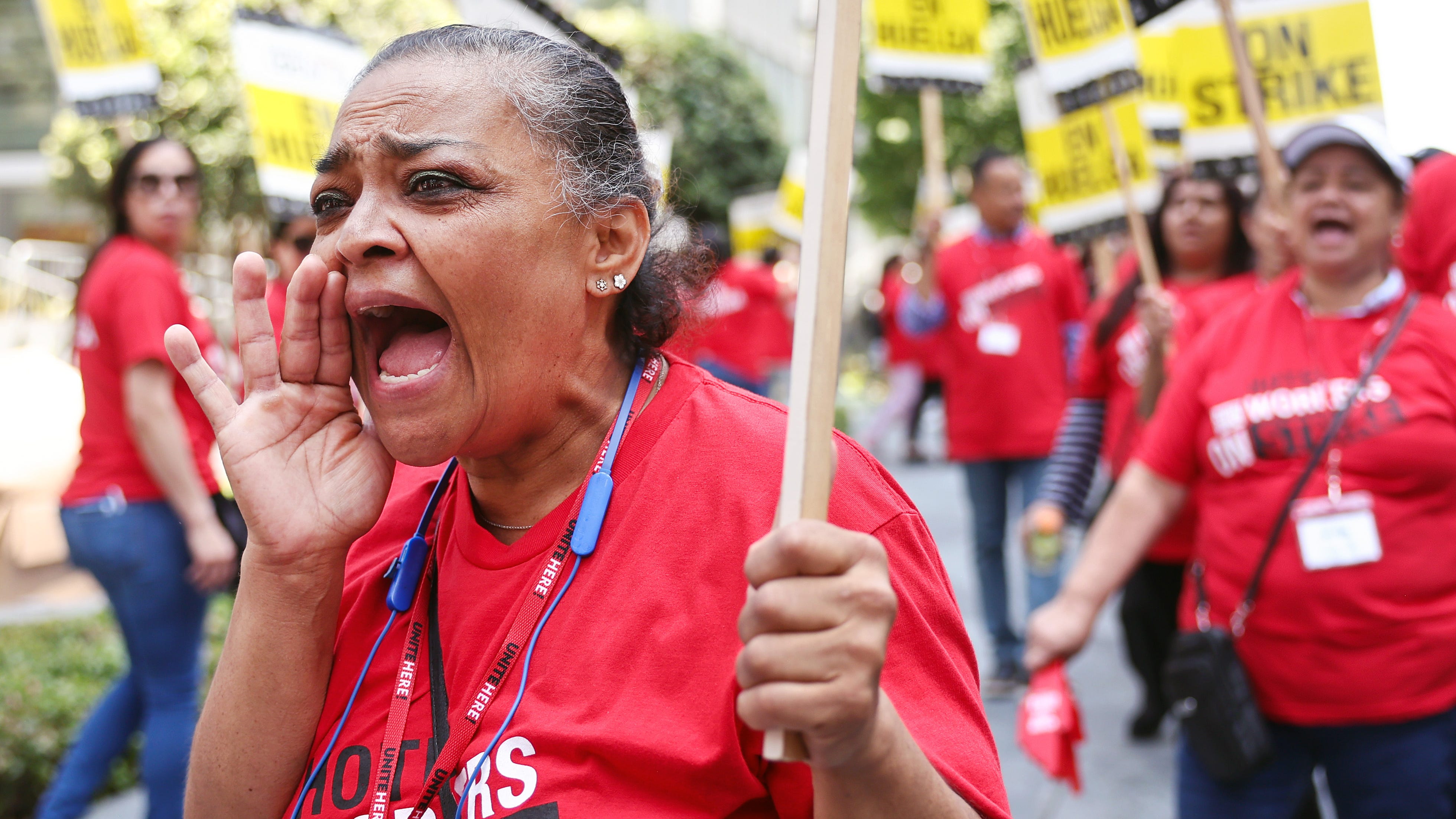 Hotel workers hit the picket lines in Beverly Hills