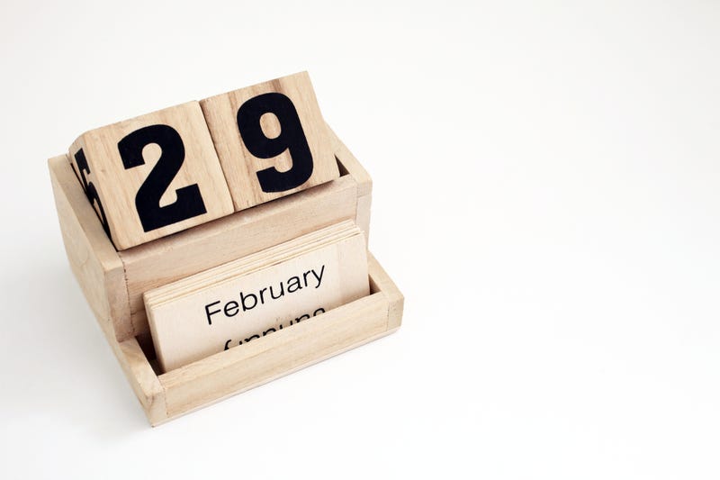 Wooden calendar showing it's Leap Day. 