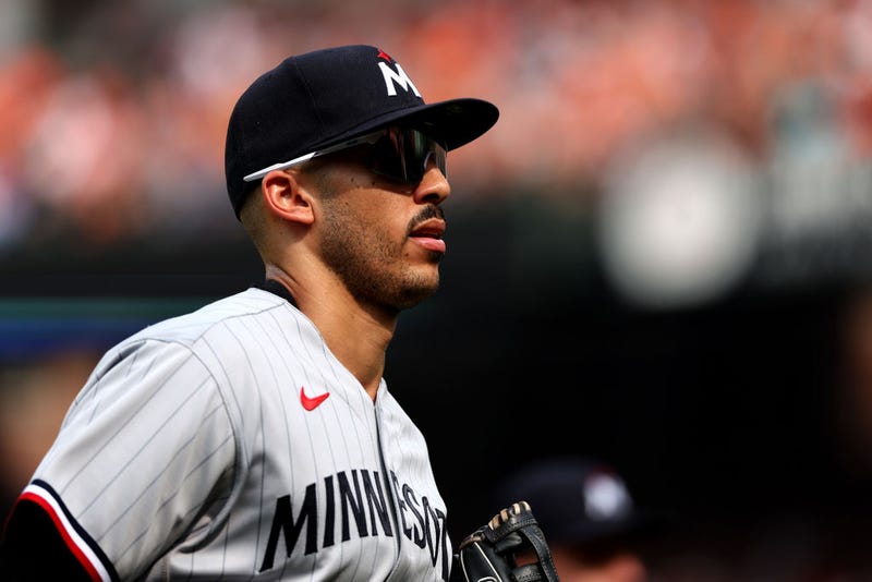 Carlos Correa #4 of the Minnesota Twins looks on against the Baltimore Orioles at Oriole Park at Camden Yards on July 01, 2023 in Baltimore, Maryland. 
